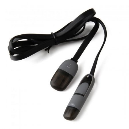 2 in 1 USB Cable Data Transmit and Charging Cable for iPhone & Android Black