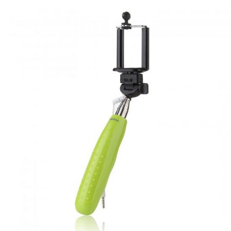 Portable Extendable Handheld Wired Monopod Selfie Stick with Built-in Shutter Green