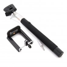 MOWTO Z07-5S Cable Take Pole Wired Monopod Selfie Stick + Cell Phone Clip Holder Black