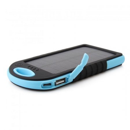 5000mAh Waterproof USB Solar Charger Power Bank Shakeproof Dust Proof Black&Blue