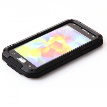 Love Mei Waterproof Shockproof Aluminum Case+Gorilla Glass for Samsung Galaxy S5 Black