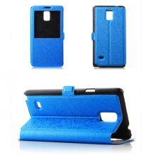 Fashion Leather View Flip Case Cover for Samsung Galaxy Note4 Smartphone Blue