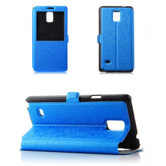 Fashion Leather View Flip Case Cover for Samsung Galaxy Note4 Smartphone Blue