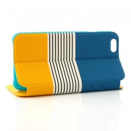 Leather Flip Cover Stand Case for iPhone 6 Orange ＆ Blue