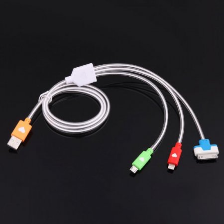 3-in-1 Colorful LED Light USB Charging Date Cable for iPhone iPad