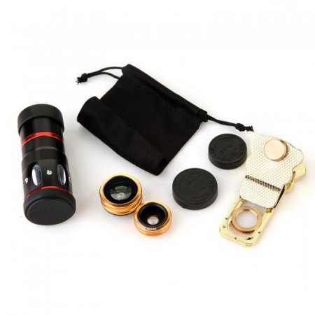 Universal 4in1 10X Telephoto lens + Wide angle Lens + Micro Lens + Fisheye Lens Black