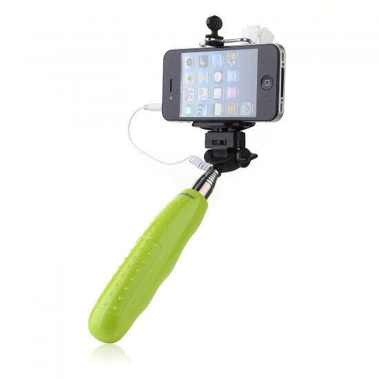 Portable Extendable Handheld Wired Monopod Selfie Stick with Built-in Shutter Green