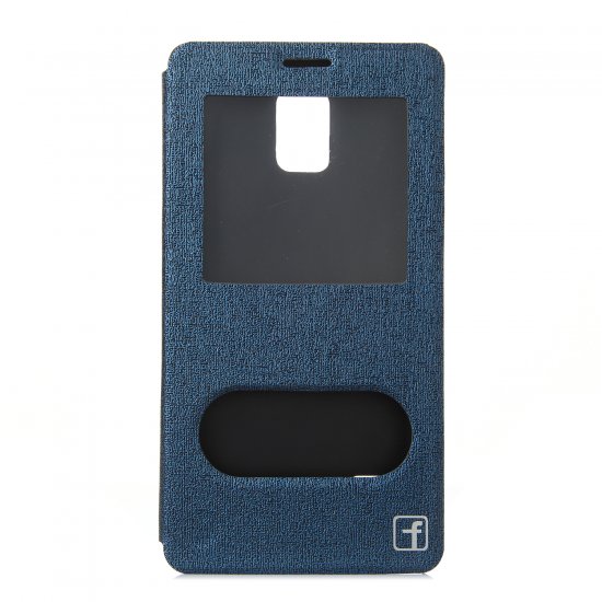 Leather View Flip Cover Stand Case for Samsung Note 4 Smartphone Blue