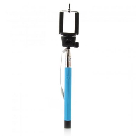 MOWTO Z07-5S Cable Take Pole Wired Monopod Selfie Stick + Cell Phone Clip Holder Blue