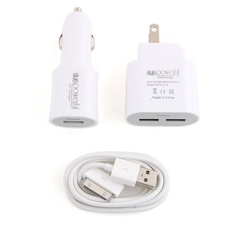 2-in-1 USA Standard Travel Charger Car Charge for iPad iPhone Smartphone -White