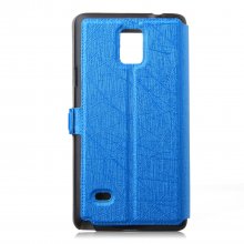Fashion Leather View Flip Case Cover for Samsung Galaxy Note4 Smartphone Blue