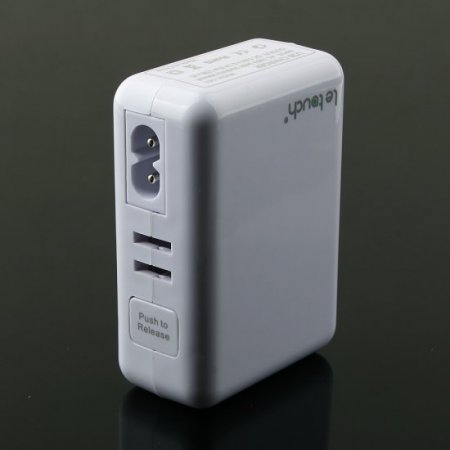 Le touch Power Bin Travel Charger 4 USB Port with Universal AC Plugs EU UK US AU- White