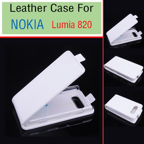 Leather Flip Cover Case Stand Nokia Lumia 820 Smartphone White