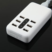 6-Ports DC 5.2V/ 2.4A USB Charger with LED Lights White