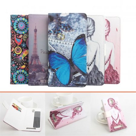Fashion Painting Blue Butterfly Flip Cover Stand Case For JIAYU S3 Smartphone