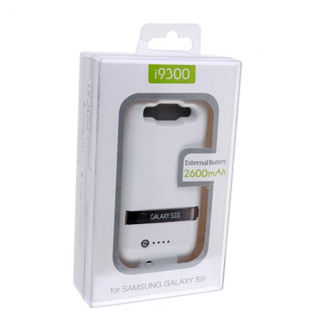 2600mAh External Battery Case with Cover for Samsung Galaxy SIII i9300 White