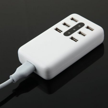 6-Ports DC 5.2V/ 2.4A USB Charger with LED Lights White