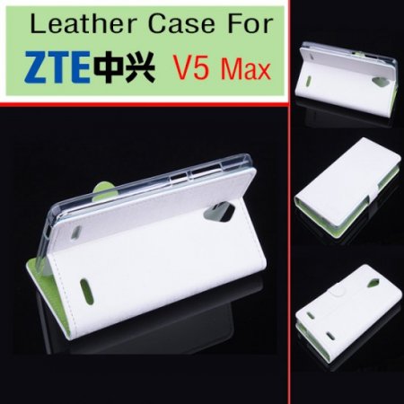 Leather Flip Cover Case Stand ZTE V5 MAX Smartphone White