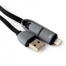 2 in 1 USB Cable Data Transmit and Charging Cable for iPhone & Android Black