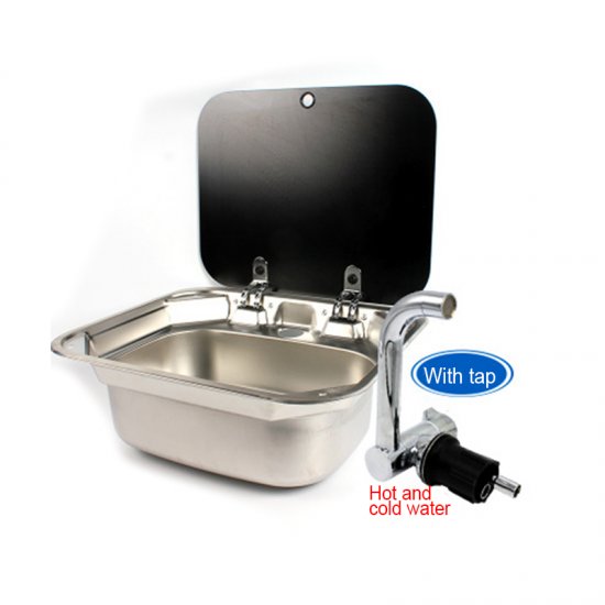 Kitchen Stainless Steel Sinks Caravan Sink RV Camper Sink With a Right Angle Drainer Folding Faucet Glass Cover