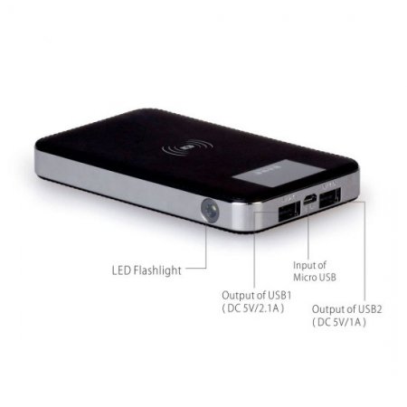 MOCREO 10000mAh Power Bank Qi-Enabled Single-Position Wireless Charger Charging Pad