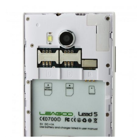 LEAGOO Lead 5 Smartphone Android 4.4 MTK6582 Quad Core 5.0 Inch IPS Screen White