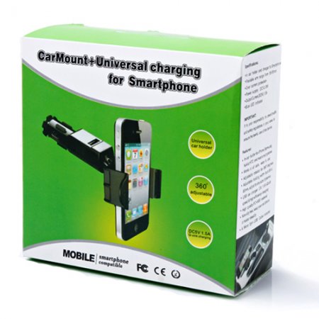 Carmount + Universal Charging For Smart Phone 360° Degrees Adjustable DC5V 1.5A