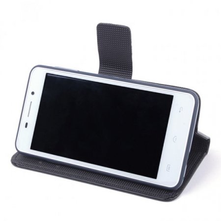 Leather Flip Cover Case Stand for Doogee DG280 Smartphone Black