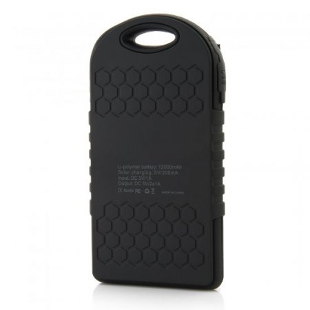 12000mAh Waterproof USB Solar Charger Power Bank Shakeproof Dust Proof Black