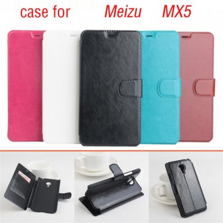 Leather Flip Cover Case Protective Case Stand for MEIZU MX5 Smartphone Black
