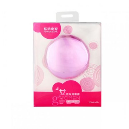 Fashion Lady Cosmetic Mirror 7000mAh USB External Power Bank for Smartphones Rosy