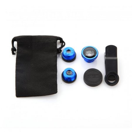 OD-009 4 in 1 Universal 180 Clip Smartphone Fish Eye Camera Lens Blue