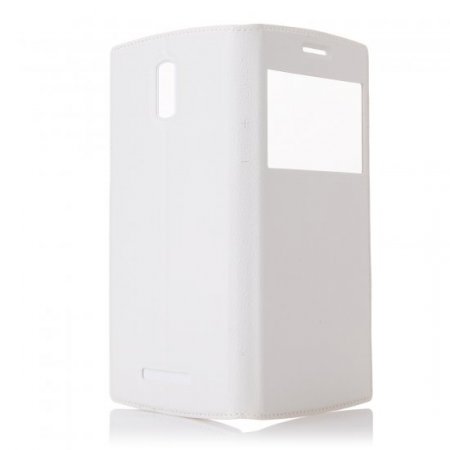 Leather View Flip Cover Stand Case for DOOGEE KISSME DG580 Smartphone White