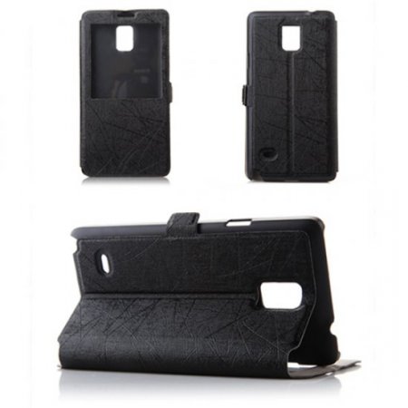 Fashion Leather View Flip Case Cover for Samsung Galaxy Note4 Smartphone Black