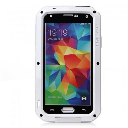 Love Mei Waterproof Shockproof Aluminum Case+Gorilla Glass for Samsung Galaxy S5 White