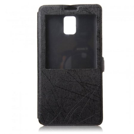 Fashion Leather View Flip Case Cover for Samsung Galaxy Note4 Smartphone Black