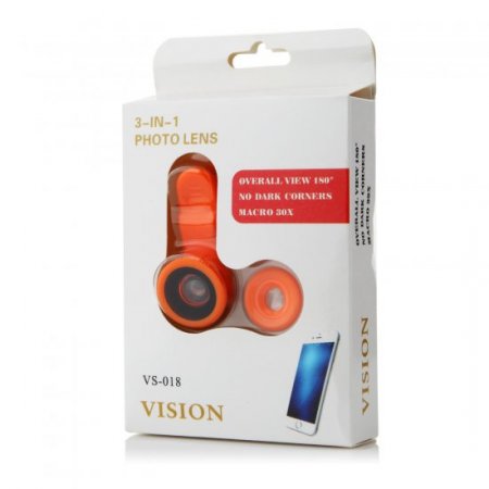 3-IN-1 Universal Wide-angle + Macro Lens + Fish Eye Photo Lens Orange