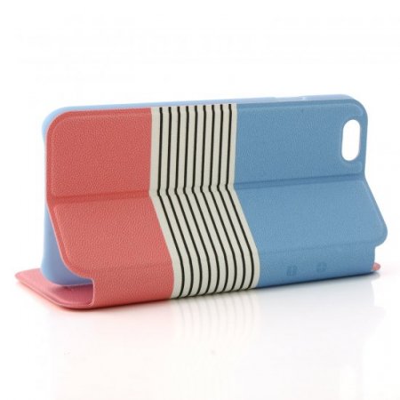 Leather Flip Cover Stand Case for iPhone 6 Blue ＆ Pink