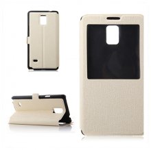 Fashion Leather View Flip Case Cover for Samsung Galaxy Note4 Smartphone Beige