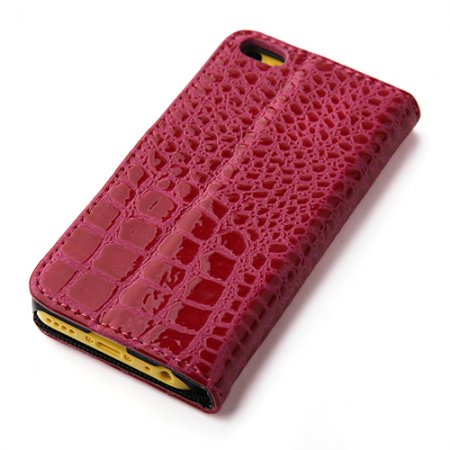 Magnetic Closure Protective Flip Cover Stand Crocodile Stripe Leather Case for iPhone5c