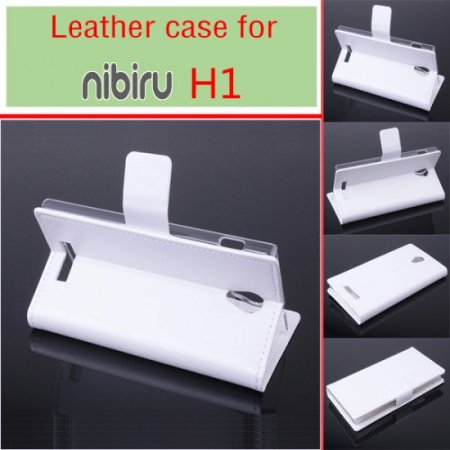 Leather Flip Cover Case Stand for Nibiru H1 Smartphone White