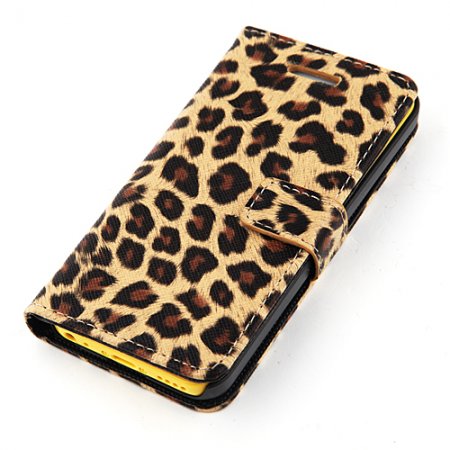 Magnetic Closure Protective Flip Cover Stand Leopard Stripe Leather Case for iPhone5c