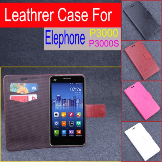Leather Flip Cover Case Stand for Elephone P3000 P3000S Smartphone Black