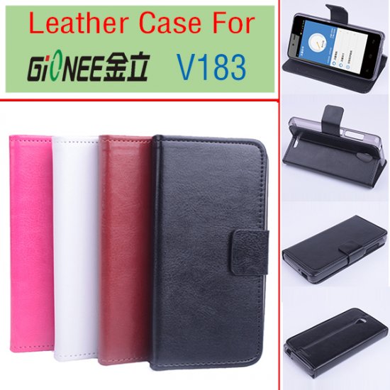 Leather Flip Cover Case Stand GIONEE V183 Smartphone Black