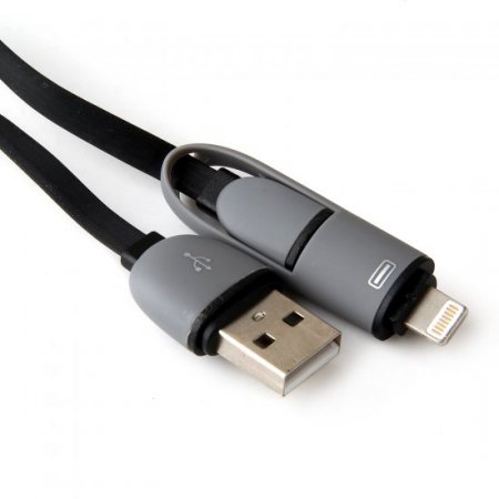 2 in 1 USB Cable Data Transmit and Charging Cable for iPhone & Android Black