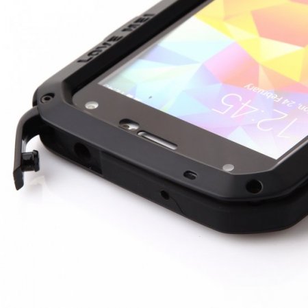 Love Mei Waterproof Shockproof Aluminum Case+Gorilla Glass for Samsung Galaxy S5 Black