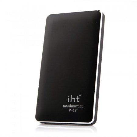 IHT P-12 12000mAh Dual USB Power Bank for iPhone iPad Smartphone Black
