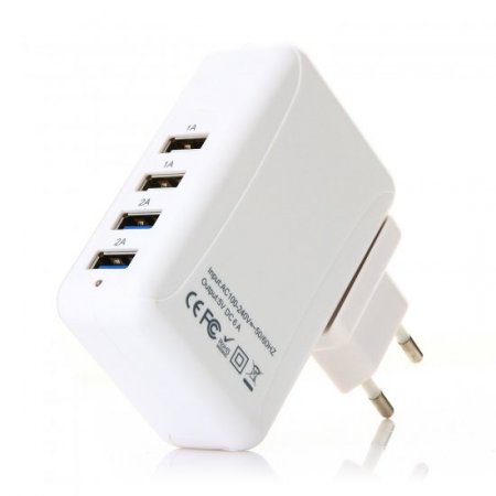 4 USB Power Adapter Easy Travel Adapter AC100-240V 6A 4Port