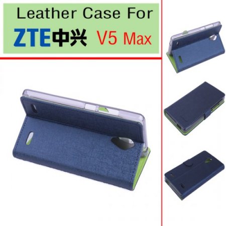 Leather Flip Cover Case Stand ZTE V5 MAX Smartphone Blue