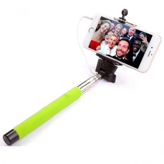 MOWTO Z07-5S Cable Take Pole Wired Monopod Selfie Stick + Cell Phone Clip Holder Green
